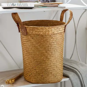 Seagrass storage basket with double handles for home organization