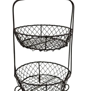Two-tier wire fruit basket with two open metal storage baskets