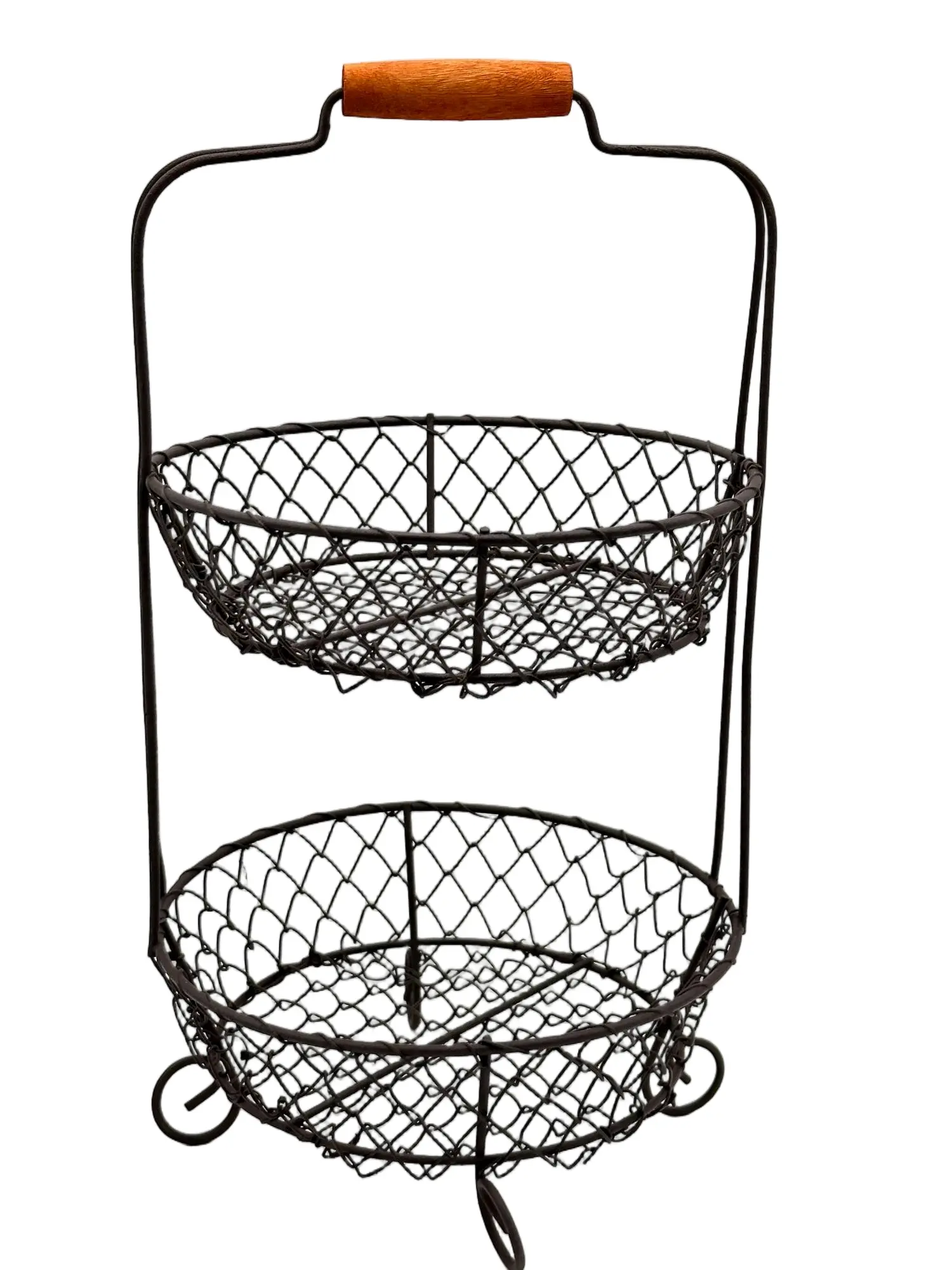 Two-tier wire fruit basket with two open metal storage baskets
