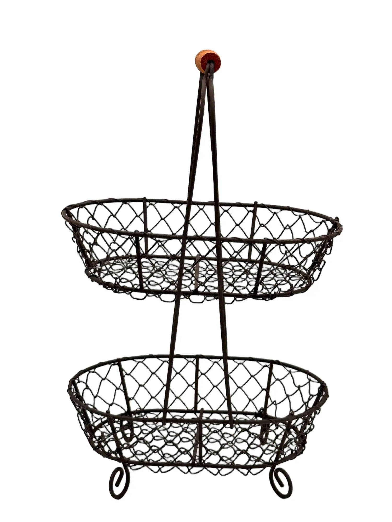 Two-tier wire fruit basket with two open metal storage baskets
