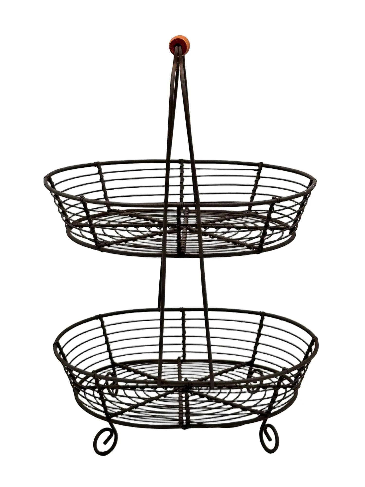 Two-tier wire fruit basket with two open metal storage baskets